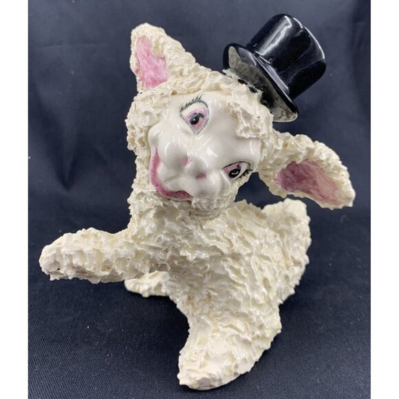 Anthropomorphic White Bunny Rabbit Wearing Top Hat Spaghetti Figurine Figure 6.5 - Picture 1 of 6